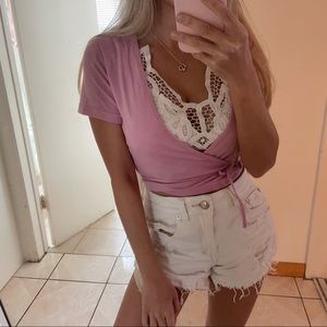 Pink Wrap Around Crop Top NWOT